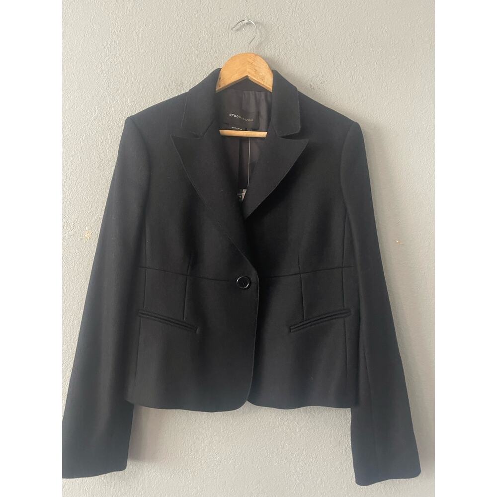 New BCBGMAXAZRIA Black Marilyn Lined Wool Blazer